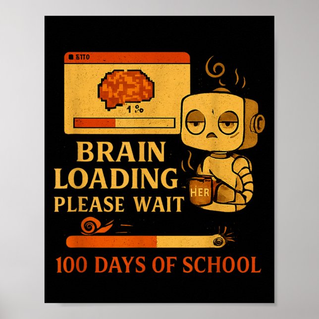 Póster Brain Loading Please Wait – Funny 100 Days Of Scho (Frente)