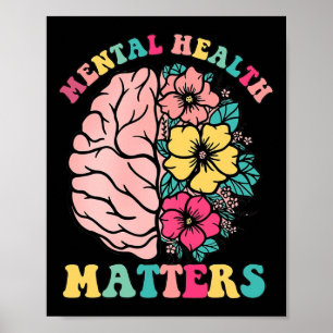 Póster Brain Mental Health Problement Therapist Wildflowe