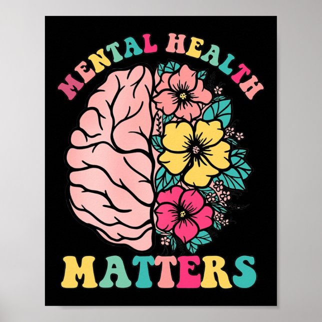 Póster Brain Mental Health Problement Therapist Wildflowe (Frente)