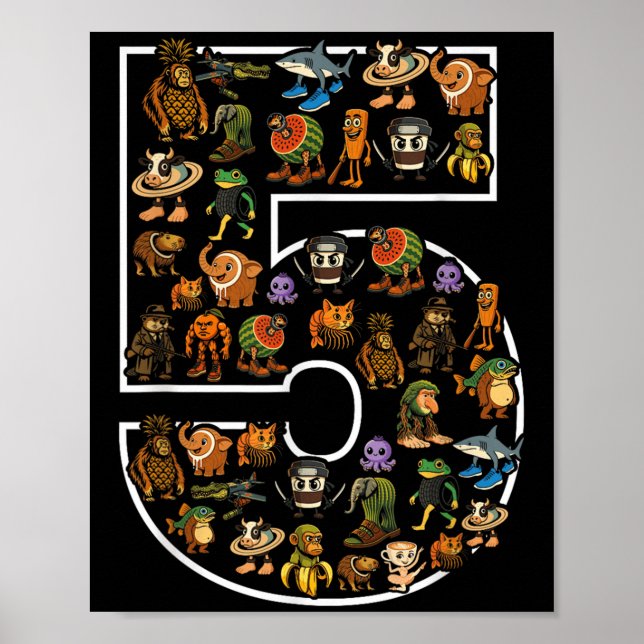 Póster Brainrot italiano Cumpleaños 5 Edad Meme 5 Niños N (Frente)