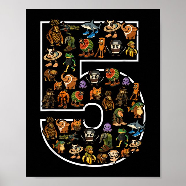 Póster Brainrot italiano Cumpleaños 5 Edad Meme 5 Niños N (Frente)