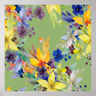 Póster Branch watercolor seamless pattern. Image on white