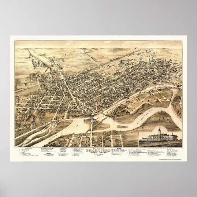 Póster Brantford, ON, Canada Panoramic Map - 1875 (Frente)