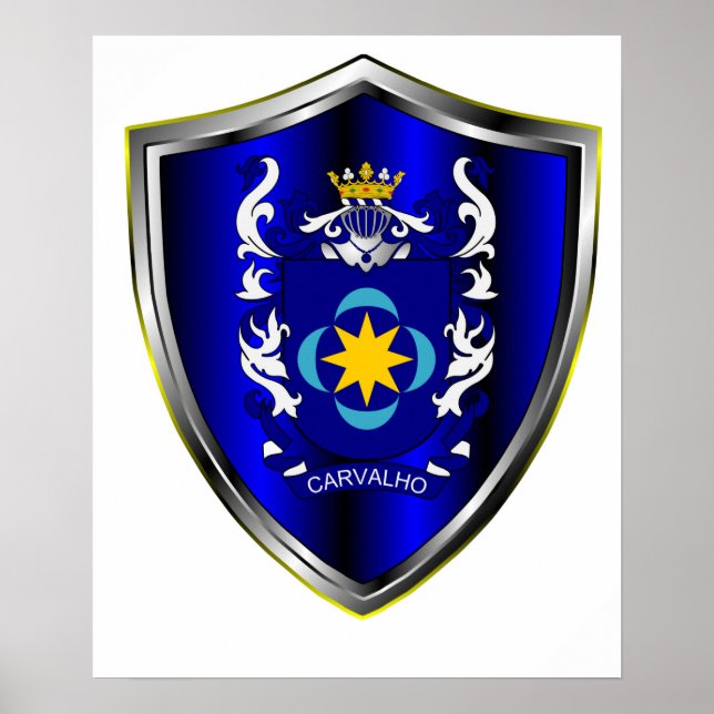 Póster Brasão da família Carvalho em papel especial. (Frente)