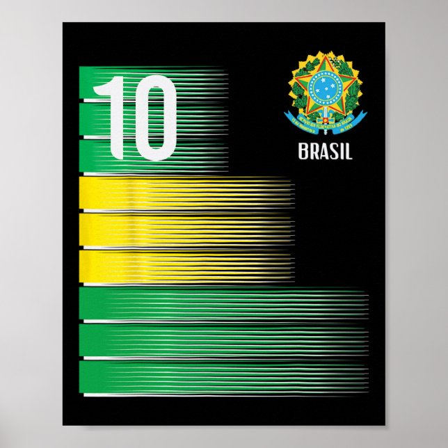 Póster Brasil Flag Number 10 Brazil Soccer Men Women Boys (Frente)