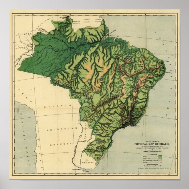 Póster Brasil: Mapa Panorámico FísicoBrasil (Frente)