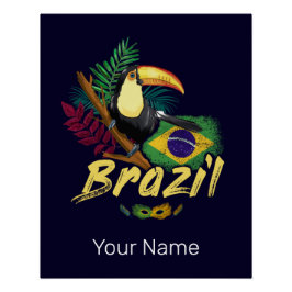 Póster Brasil Vintage Toucan Flag Samba Mask Souvenir