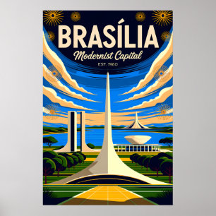Póster Brasilia Brasilia Brasil Capital Modernista Retro