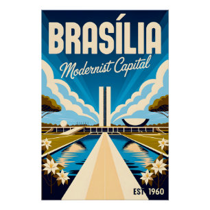 Póster Brasilia Brasilia Brasil Capital Modernista Retro 