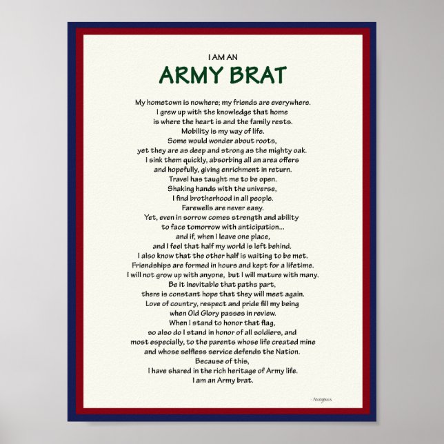 Póster Brat del ejército 8,5 x 11 (Frente)