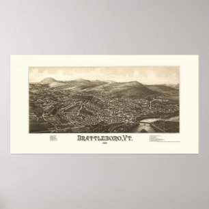 Póster Brattleboro, VT Panoramic Map - 1886