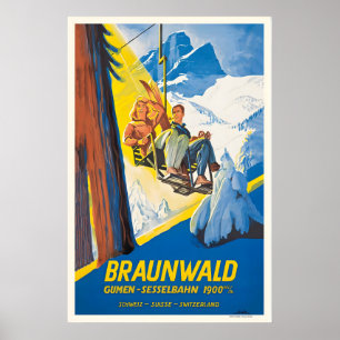 Póster Braunwald Gumen-Sesselbahn Schweiz Suisse