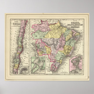 Póster Brazil, Bolivia, Paraguay, Uruguay