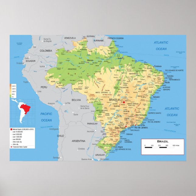 Póster " Brazil: Physical MAP ... (Frente)