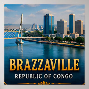 Póster Brazzaville Río Congo y vibrante vida urbana