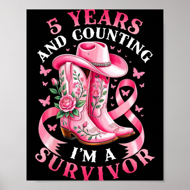 Póster Breast Cancer 5 Years Survivor Nk Ribbon Cowgirl G (Frente)