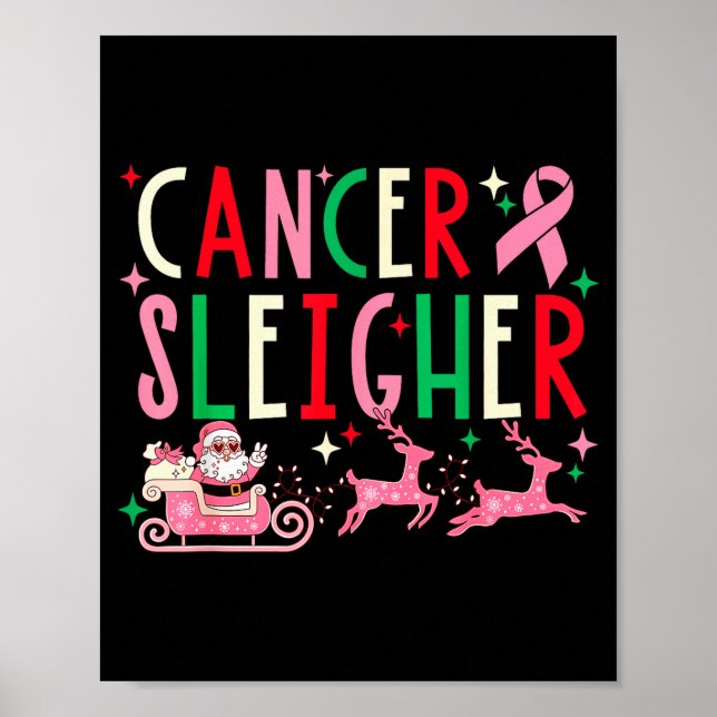 Póster Breast Cancer Christmas Nk Ribbon Santa Sleigh Rei (Frente)
