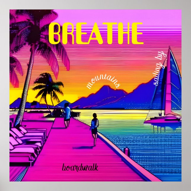 Póster BREATHE - Escena de la orilla del sol. Editable. (Frente)