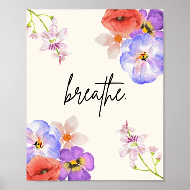 Póster Breathe. – Florales Achtsamkeitsposter (Frente)