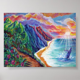 Póster Brecha de ballena jorobada en el atardecer