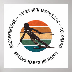 Póster Breckenridge, Colorado - Esquiadora Mujer, Texto N