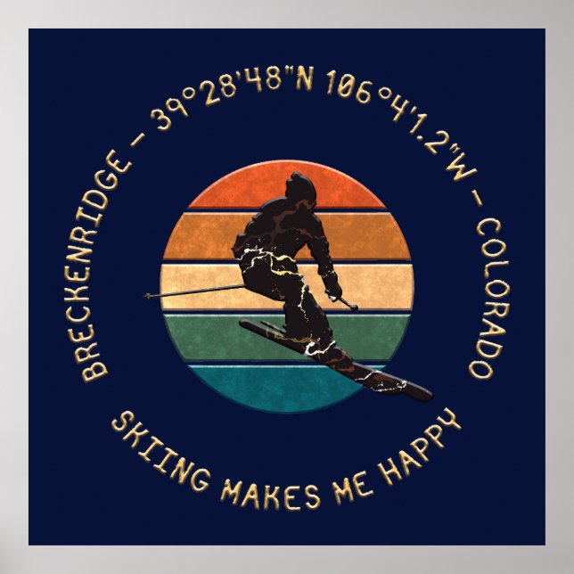 Póster Breckenridge, Colorado - Man Skip Golden Text (Frente)