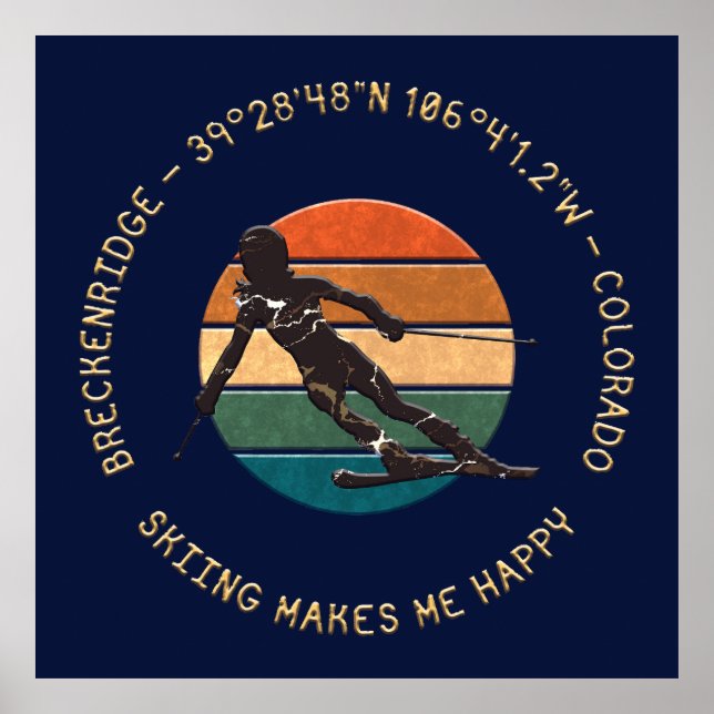Póster Breckenridge, Colorado - Mujer Esquiadora, Golden  (Frente)
