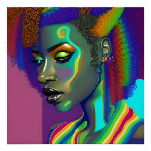 Póster Brenda Queen Rainbow Cute cabello Melanin Afro neg