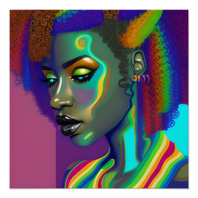 Póster Brenda Queen Rainbow Cute cabello Melanin Afro neg (Anverso)