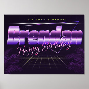 Póster Brendan Name Vorname lila retro Poster Geburtstag