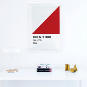 Póster Brentford Bee Red and White - Borde blanco