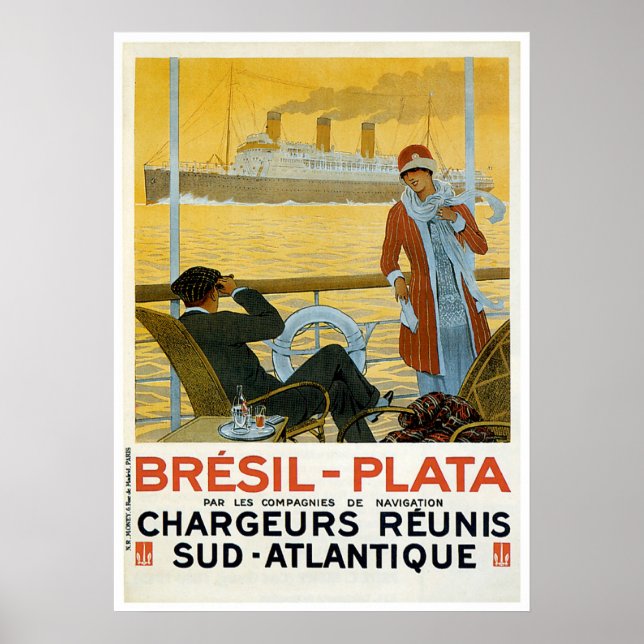 Póster Bresil Brasil - Aviso de barco de época Plata (Frente)