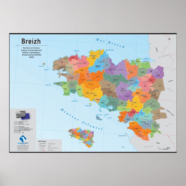 Póster Bretagne, carte administrative 2020 (en breton) (Frente)
