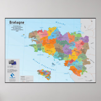 Póster Bretagne, carte administrative 2020 (en français)