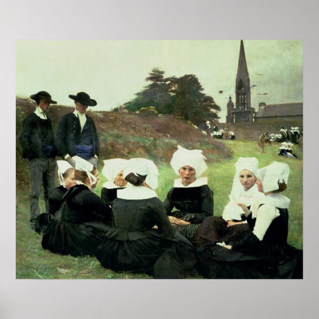 Póster Breton Women Sitting at a Pardon (Frente)