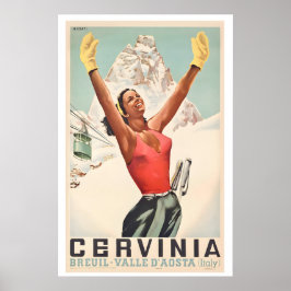 Póster Breuil-Cervinia Valle de Aosta Italia Esquí Antigu
