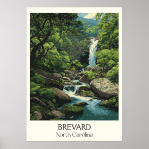 Póster Brevard North Carolina Vintage Waterfall Forest