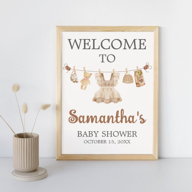 Póster Brewing Coffee Baby Shower Welcome Sign (Coffee Little Bean Clothesline Baby Shower Welcome Sign)