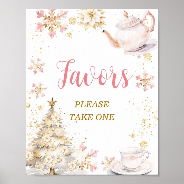 Póster Brewing Pink Winter Tea Party Baby Shower Favors (Frente)