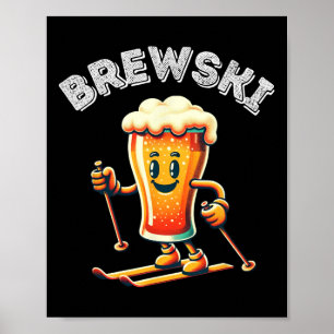 Póster Brewski Invierno Esquí Cerveza Retro Personalizado