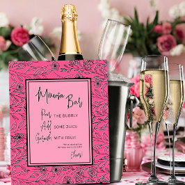 Póster Brida floral rosa y negra Shower Mimosa Bar