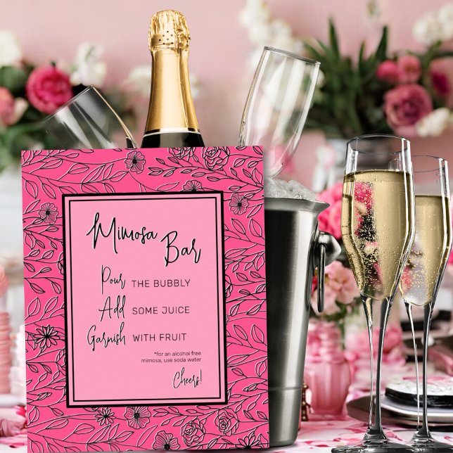 Póster Brida floral rosa y negra Shower Mimosa Bar (Subido por el creador)