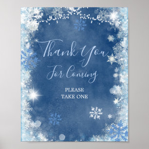 Póster Bridal de invierno azul blanco con copo de nieve g