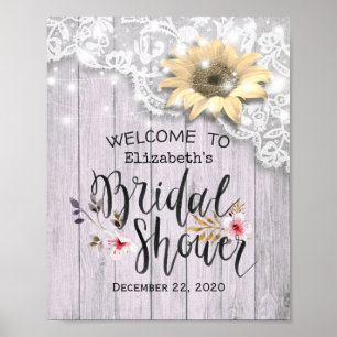 Póster Bridal Shower Bienvenida Lace Sunflower Luces de m