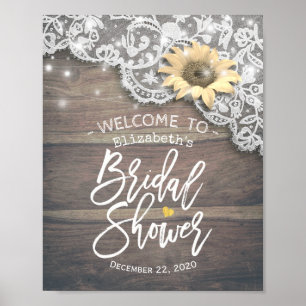Póster Bridal Shower Bienvenida Lace Sunflower Luces de m