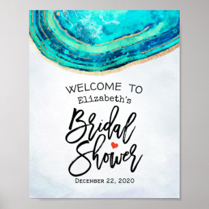 Póster Bridal Shower Bienvenidos Acuarela Verde azulada y
