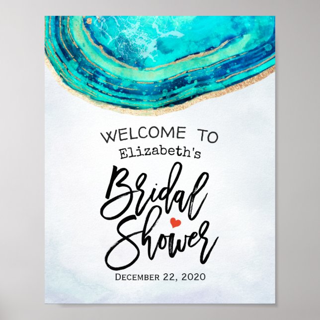 Póster Bridal Shower Bienvenidos Acuarela Verde azulada y (Frente)