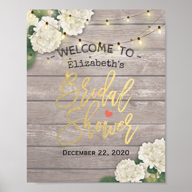 Póster Bridal Shower Bienvenidos Flores de Madera Ilumina (Frente)