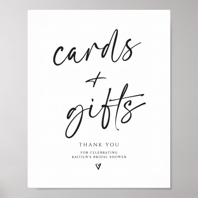 Póster Bridal Shower Cards Gifts Sign Modern Handwriting (Frente)