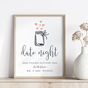 Póster Bridal Shower Date Night Jar Rótulo